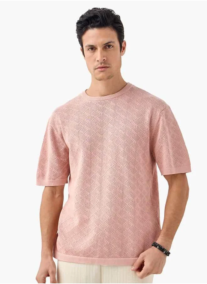 ايكونيك Iconic Textured T-shirt with Short Sleeves