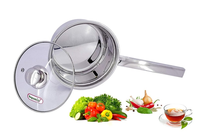 SQUARO Stainless Steel Heavy Base Saucepan with Toughen Glass Lid Induction Gas Stove Friendly Cook and Serve with Toughen Glass Lids 1 Pcs Small Capacity 1 LTR - Image 3