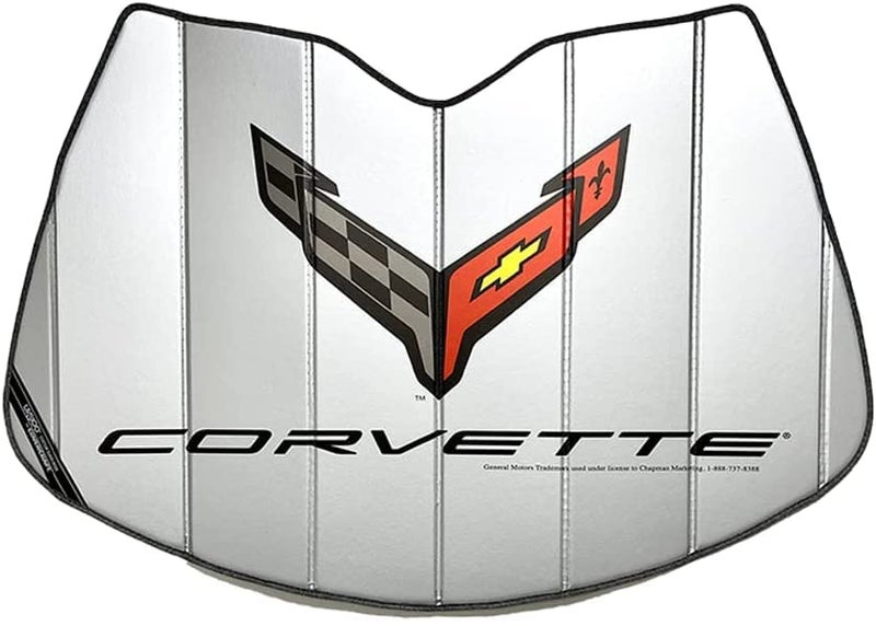 C8 Corvette Accordion Style Sunshade Insulated Silver Windshield Sun Shade with Logo Foldable for 20202025 Stingray Z51 Z06 ERay Corvettes