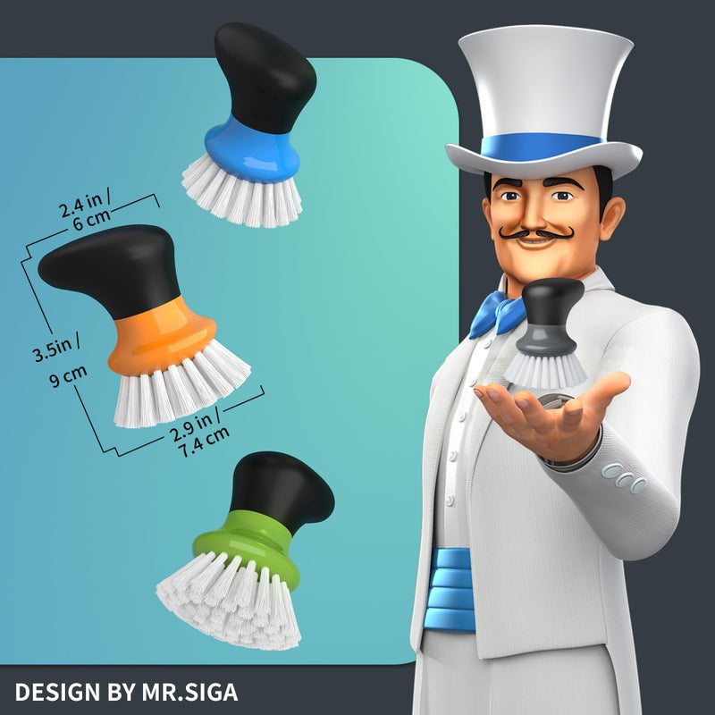 Mr Siga فرشاة تنظيف الأطباق MR.SIGA، فرشاة تنظيف باليد مع مقبض مريح، فرشاة مطبخ للأطباق، رمادي، عبوة من 2 - Image 2