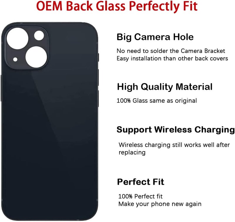 Perzework OEM Rear Back Glass Replacement (Black) Compatible with iPhone 13 6.1 inches All Carriers with Pre-Installed Adhesive and Repairing Tool Kits - Image 3