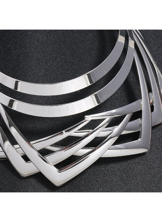 NIBEMINENT Metallic Smooth Multilayer Woven Choker Fake Collar Necklace for Women