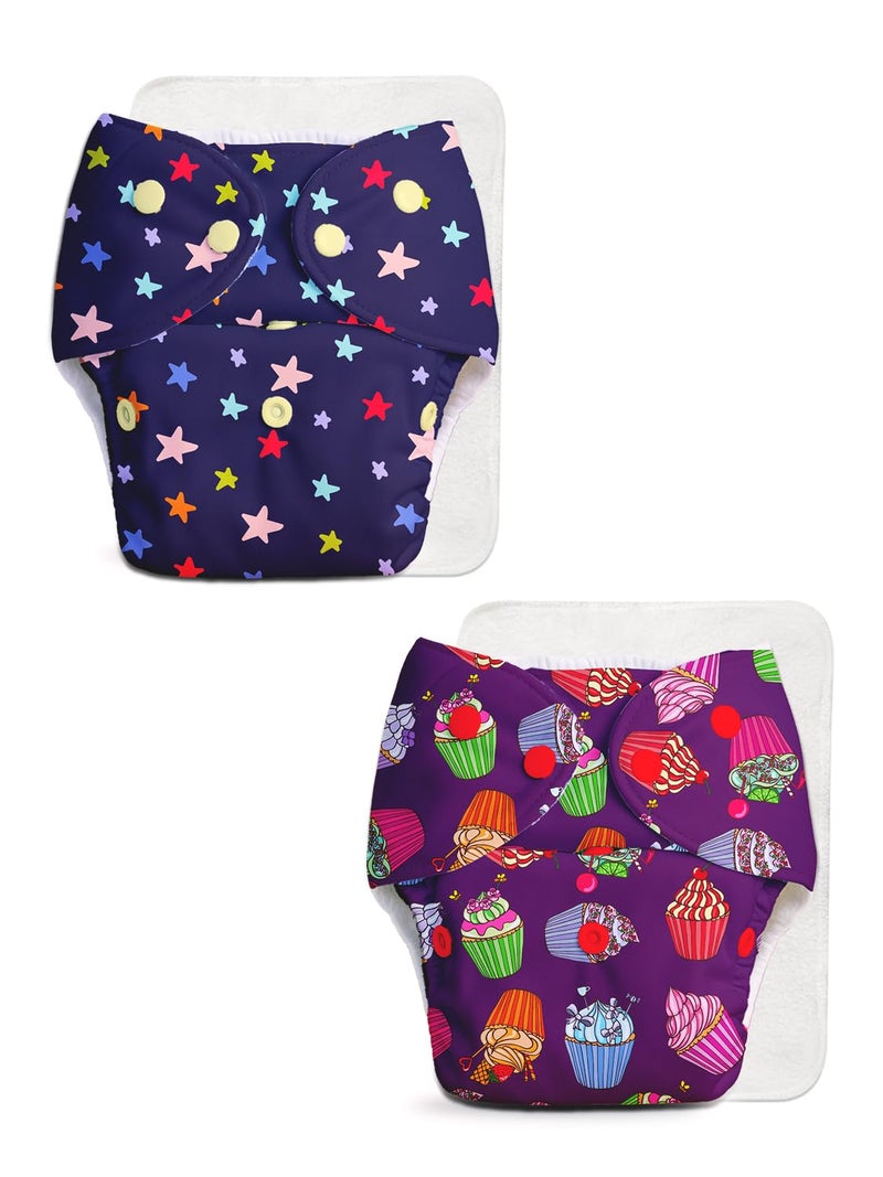 Superbottoms حفاضات قماش متقدمة مضادة للتسرب من سوبر بوتومز للأطفال، ماصة عالية 100% قطن، حزمة كومبو تحتوي على 2 حفاضة قابلة لإعادة الاستخدام و2 وسادة إدخال قابلة للغسل، مناسبة من 3 أشهر إلى 3 سنوات، تقلل من الطفح الجلدي - Image 1