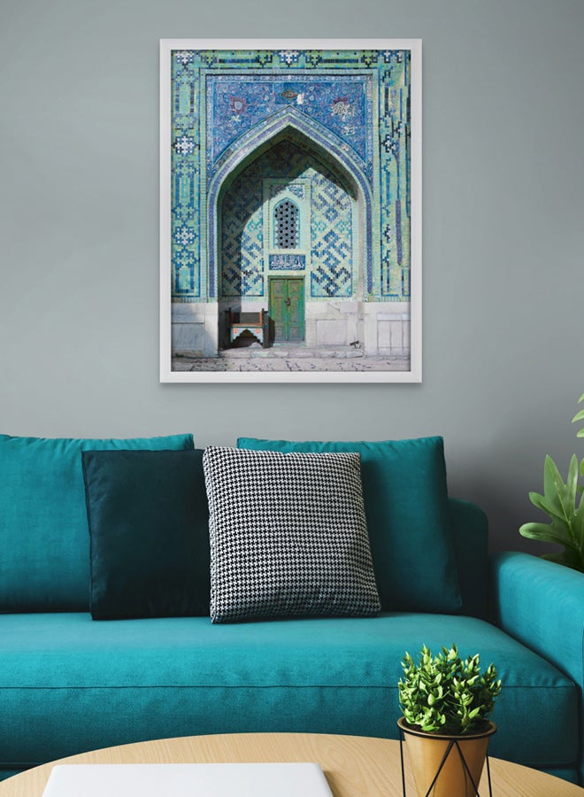 آرت دیکور  فن ديكور أزرق أخضر باب إسلامي جدار الفن المعماري فن مؤطر الفنون الجميلة مع السنانير فن التصميم التقليدي لغرفة المعيشة غرفة نوم مكتب ديكور المنزل الهدايا  - Image 2