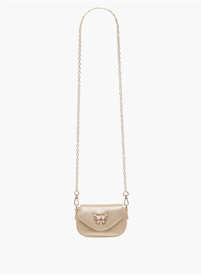 ميسي الصغيرة Girls Butterfly Embellished Crossbody Bag with Detachable Chain Strap and Button Closure