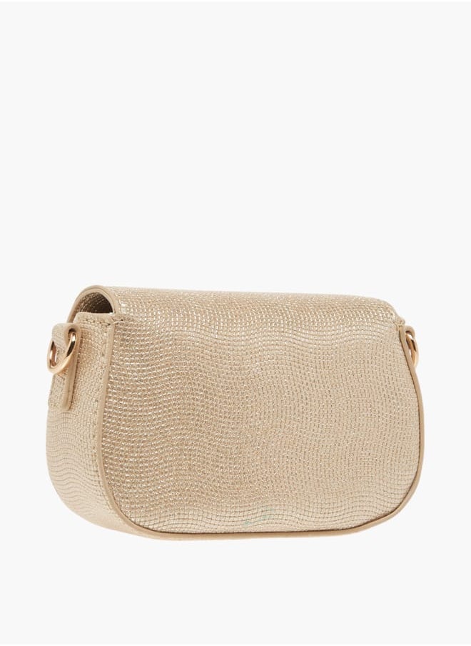 Girls Butterfly Embellished Crossbody Bag with Detachable Chain Strap and Button Closure