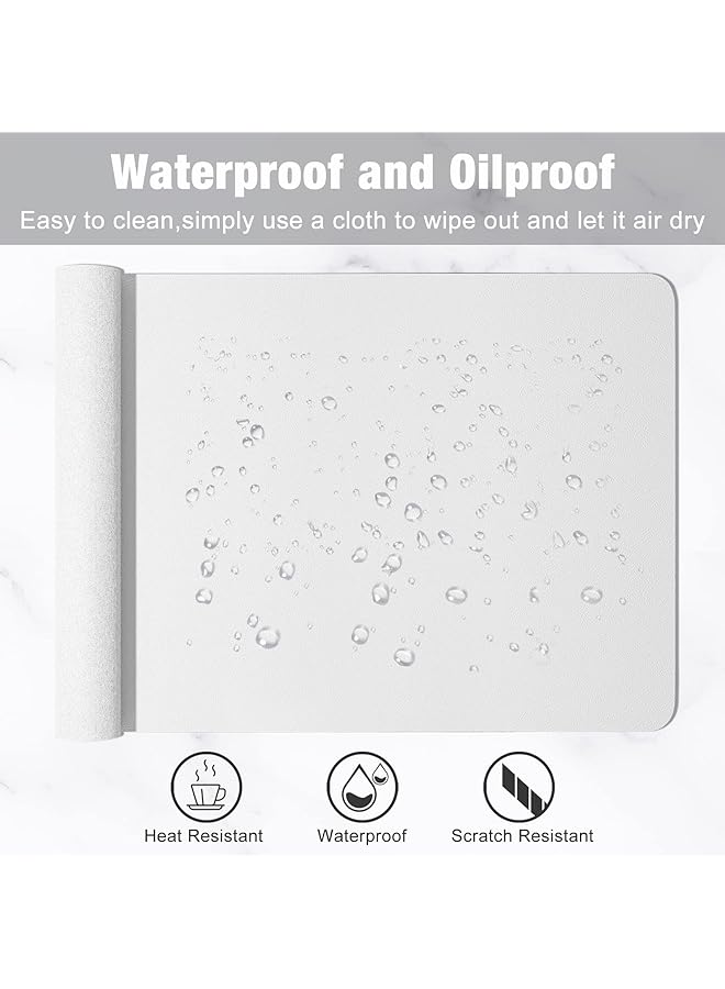 إيروريكس وسادة مكتب من الجلد الصناعي مقاس 30 بوصة × 14 بوصة، وسادة ماوس ممتدة مقاس XL، وسادة مكتب مقاومة للماء، وسادة لوحة مفاتيح كمبيوتر محمول كبيرة للغاية، وسادة كتابة غير قابلة للانزلاق للمكتب والمنزل، بيضاء - Image 5