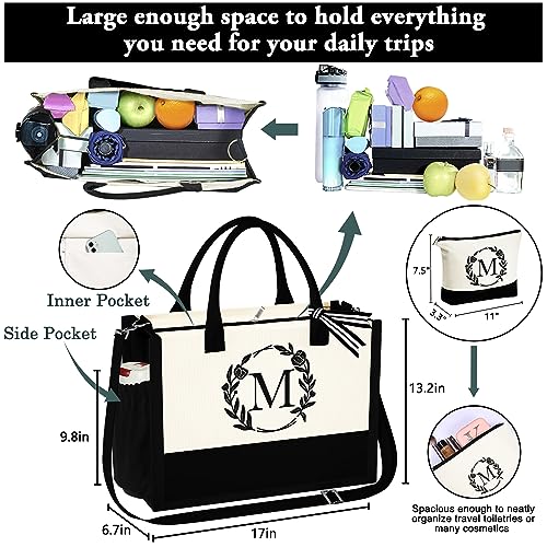 YOOLIFE Graduation Gifts for Her, Personalized Birthday Gifts for Women Monogrammed Canvas Tote Bag, Friend Sister Wedding Grandma Bridesmaid Teacher Wife Gift for Women Graduation Gift 2025 Letter E - Image 4