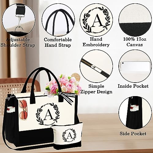 YOOLIFE Graduation Gifts for Her, Personalized Birthday Gifts for Women Monogrammed Canvas Tote Bag, Friend Sister Wedding Grandma Bridesmaid Teacher Wife Gift for Women Graduation Gift 2025 Letter E - Image 3