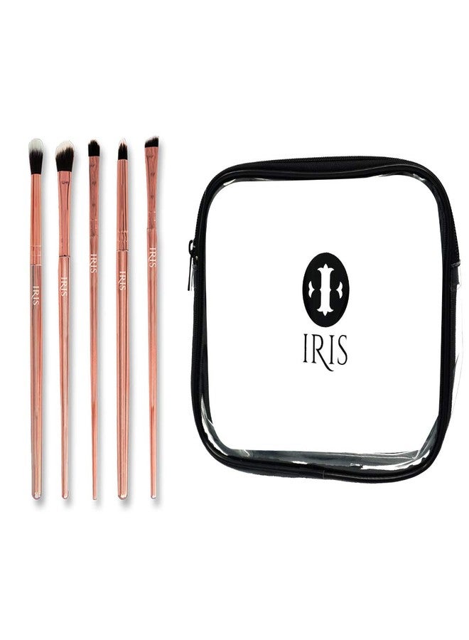 Iris Cosmetics Luminous HD Eye Makeup Brush Set | Premium Set of 5 Brushes for Beauty Enthusiasts | Cruelty-Free Synthetic Fibers | Comes with Travel Pouch | Rose Gold - Image 2