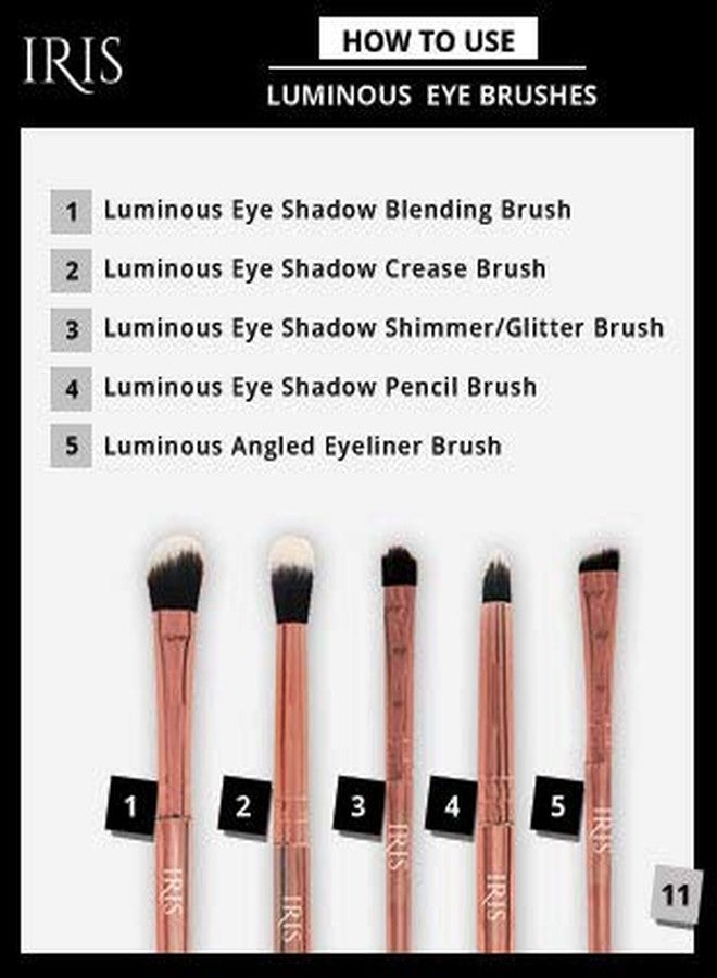 Iris Cosmetics Luminous HD Eye Makeup Brush Set | Premium Set of 5 Brushes for Beauty Enthusiasts | Cruelty-Free Synthetic Fibers | Comes with Travel Pouch | Rose Gold - Image 4