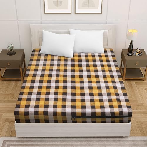 Star Weaves Mattress Cover | Cotton Mattress Covers King Size Bed - 78x72x6 Inches | Mattress Protector with Zipper Chain | Mattress Protector Cover | King Mattress Cover (Yellow) - Image 1