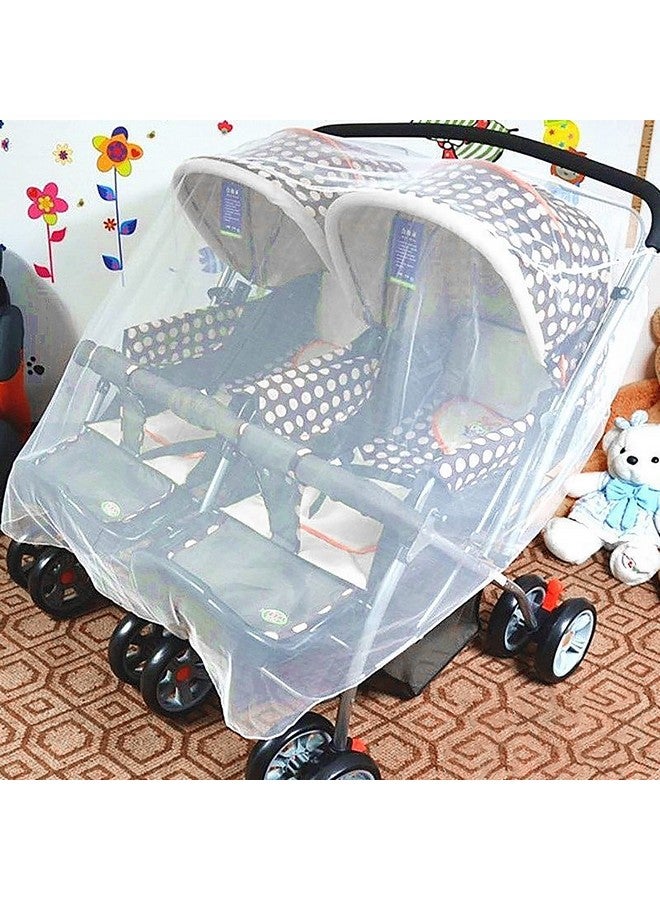 RUIXIA Twin Baby Stroller Full Cover Mosquito Netting Breathable Mesh Drawstring Mosquito Net for Infants Bassinet Cribs Carriage Trolley Cradles Baby Jogger Pushchair Outdoor Netting - Image 2