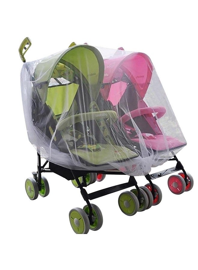 RUIXIA Twin Baby Stroller Full Cover Mosquito Netting Breathable Mesh Drawstring Mosquito Net for Infants Bassinet Cribs Carriage Trolley Cradles Baby Jogger Pushchair Outdoor Netting - Image 1