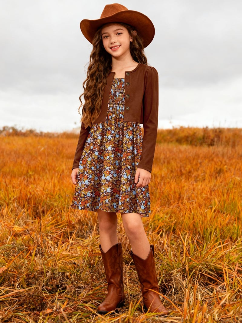RAISEVERN Dresses for Girls Casual Fall Flower Dress Picture Day Outfit Girl Clothes Size 10-12 - Image 2