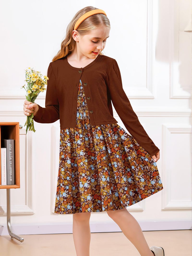 RAISEVERN Dresses for Girls Casual Fall Flower Dress Picture Day Outfit Girl Clothes Size 10-12 - Image 4