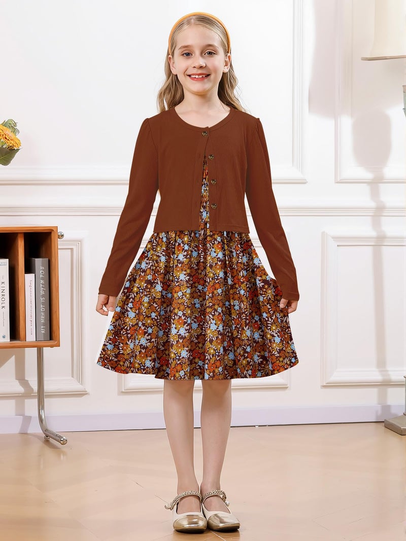 RAISEVERN Dresses for Girls Casual Fall Flower Dress Picture Day Outfit Girl Clothes Size 10-12 - Image 3