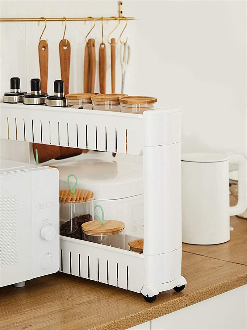 FLIPZON Slim Rolling Storage Rack – 2-Tiered Shelf Plastic Slide-Out Organizer | Space-Saving, Multipurpose | for Kitchen, Bathroom, Laundry, Pantry & Utility Storage | Floor Standing | White - Image 1