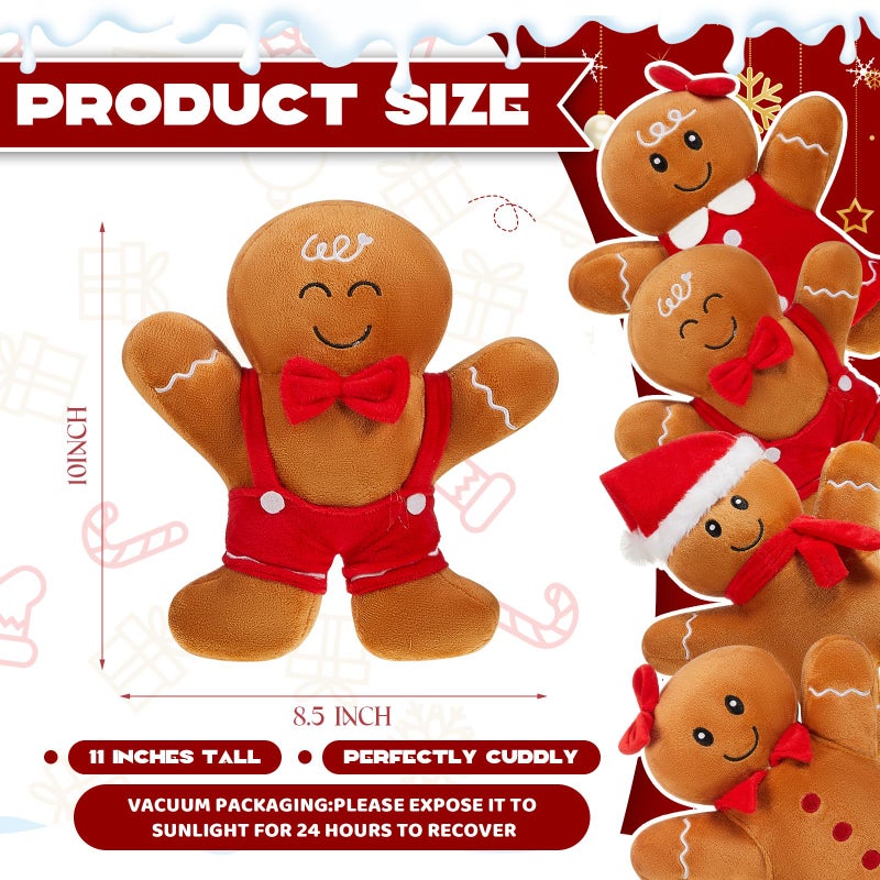 Poen 4 Pcs Christmas Gingerbread Plush Throw Pillows 10 Inches Gingerbread Man Throw Pillow Xmas Decor Gifts for Christmas Stuffed Gift for Family Friends Sweet Style - Image 3