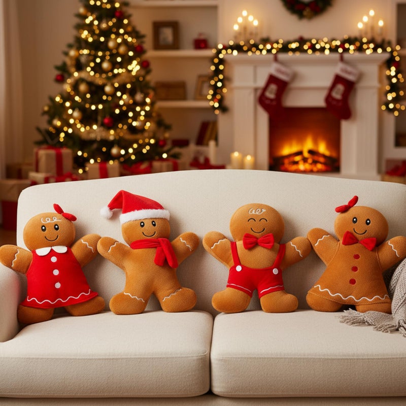 Poen 4 Pcs Christmas Gingerbread Plush Throw Pillows 10 Inches Gingerbread Man Throw Pillow Xmas Decor Gifts for Christmas Stuffed Gift for Family Friends Sweet Style - Image 2