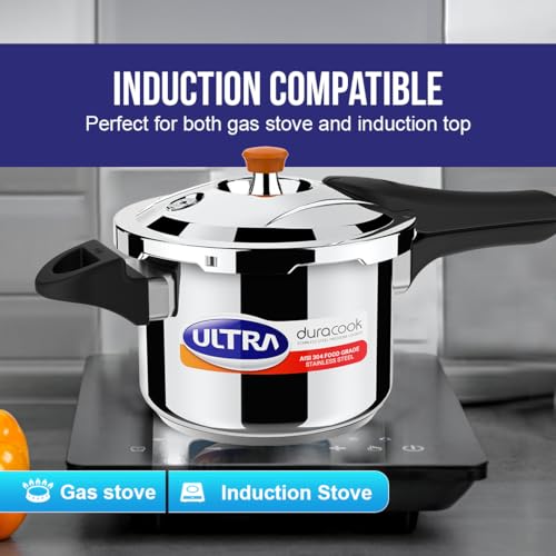 Ultra Duracook Pressure Cooker 3 Litre | AISI 304 Food Grade Stainless Steel Cooker | 10 Years Warranty | High Impact 3-Layer Composite Base | Bakelite Handles | Keeps Food Warm for up to 2 Hours - Image 2