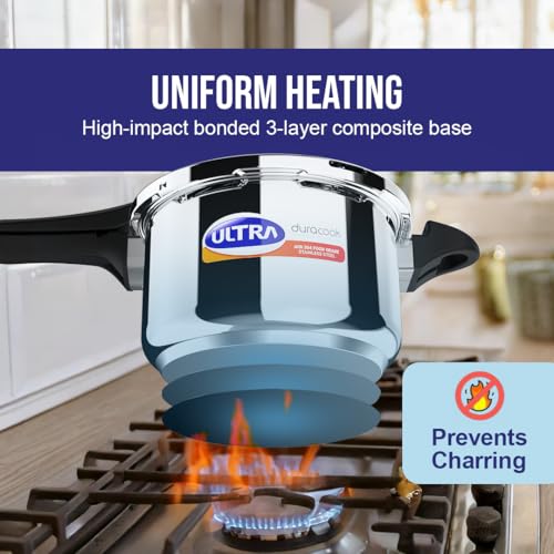 Ultra Duracook Pressure Cooker 3 Litre | AISI 304 Food Grade Stainless Steel Cooker | 10 Years Warranty | High Impact 3-Layer Composite Base | Bakelite Handles | Keeps Food Warm for up to 2 Hours - Image 5