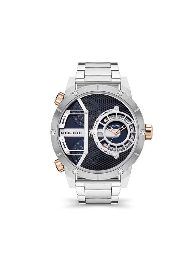 POLICE Vibe Blue Dial Silver Stainless Steel Bracelet Analog Strap Watch for Men 50mm