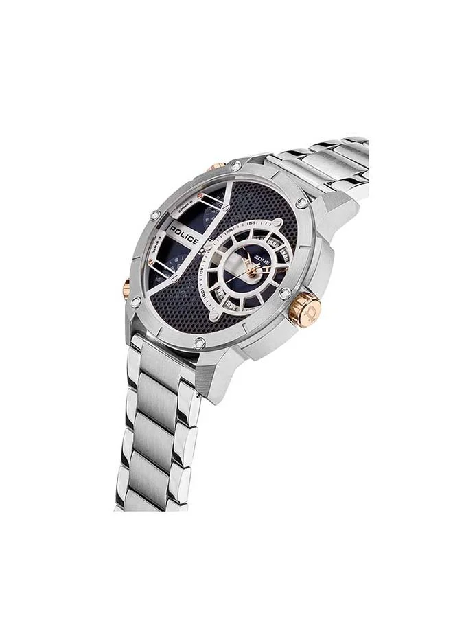 POLICE Vibe Blue Dial Silver Stainless Steel Bracelet Analog Strap Watch for Men 50mm