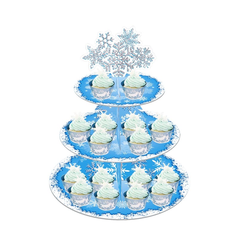 Large 3Tier Snowflake Party Cupcake Stand 12Inch Frozen Party Cupcake Tray for Wedding Birthday Baby Shower Winter Frozen Party Supplies