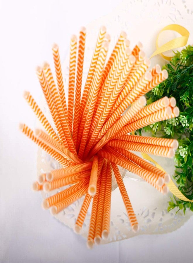 Webake 100 Pack Chevron Paper Straws Wave Patterned Drinking Straws Bulk 7.75 Inch Disposable Biodegradable Restaurant Supplies for Thanksgiving Table Decor Orange Striped - Image 3