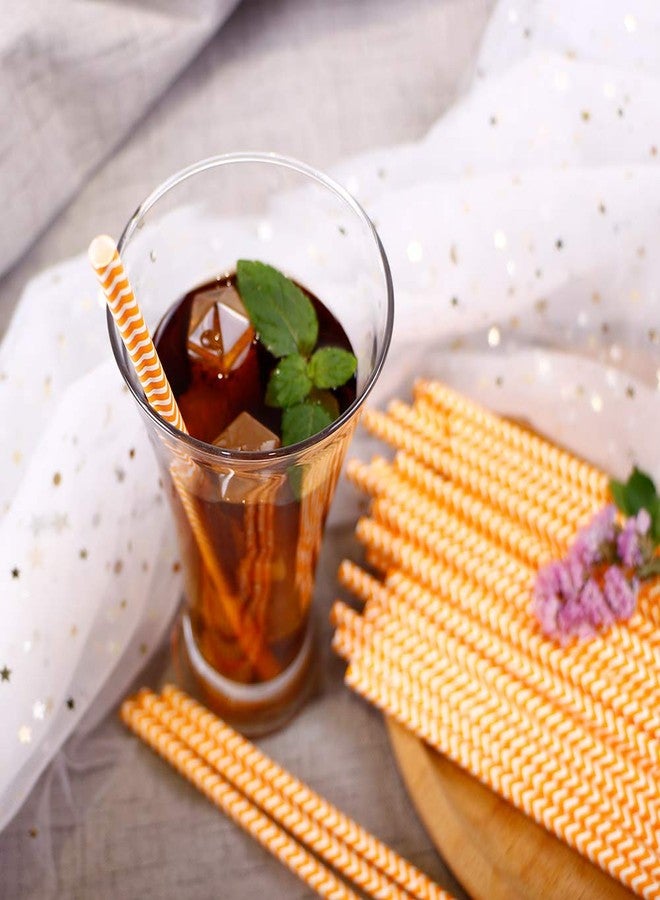 Webake 100 Pack Chevron Paper Straws Wave Patterned Drinking Straws Bulk 7.75 Inch Disposable Biodegradable Restaurant Supplies for Thanksgiving Table Decor Orange Striped - Image 4