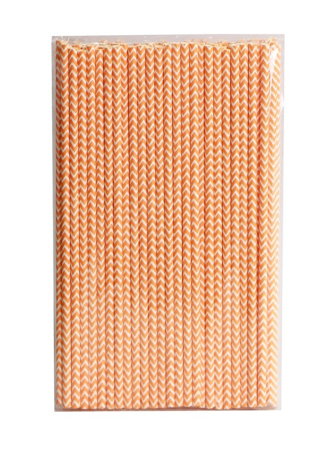 Webake 100 Pack Chevron Paper Straws Wave Patterned Drinking Straws Bulk 7.75 Inch Disposable Biodegradable Restaurant Supplies for Thanksgiving Table Decor Orange Striped - Image 5
