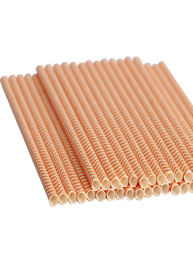 Webake 100 Pack Chevron Paper Straws Wave Patterned Drinking Straws Bulk 7.75 Inch Disposable Biodegradable Restaurant Supplies for Thanksgiving Table Decor Orange Striped - Image 2