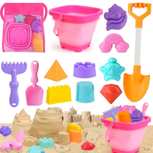 AuntyFey Collapsible Beach Toys for Kids Ages 48 Sand Toys for Toddlers Ages 348 Beach Toy Set with Collapsible Beach Buckets Sandbox Toy for Kids - Image 1