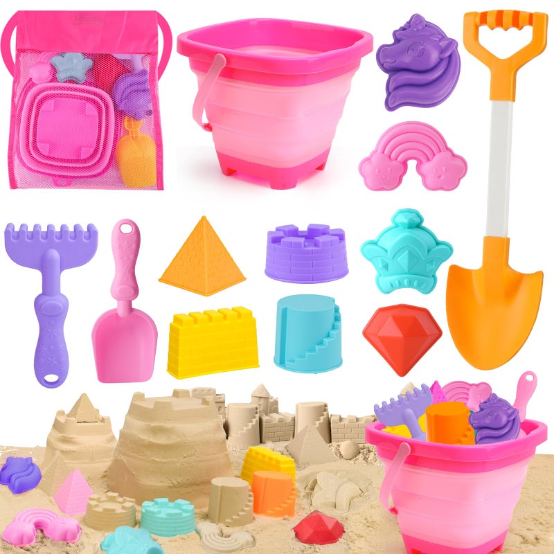 AuntyFey Collapsible Beach Toys for Kids Ages 48 Sand Toys for Toddlers Ages 348 Beach Toy Set with Collapsible Beach Buckets Sandbox Toy for Kids - Image 3