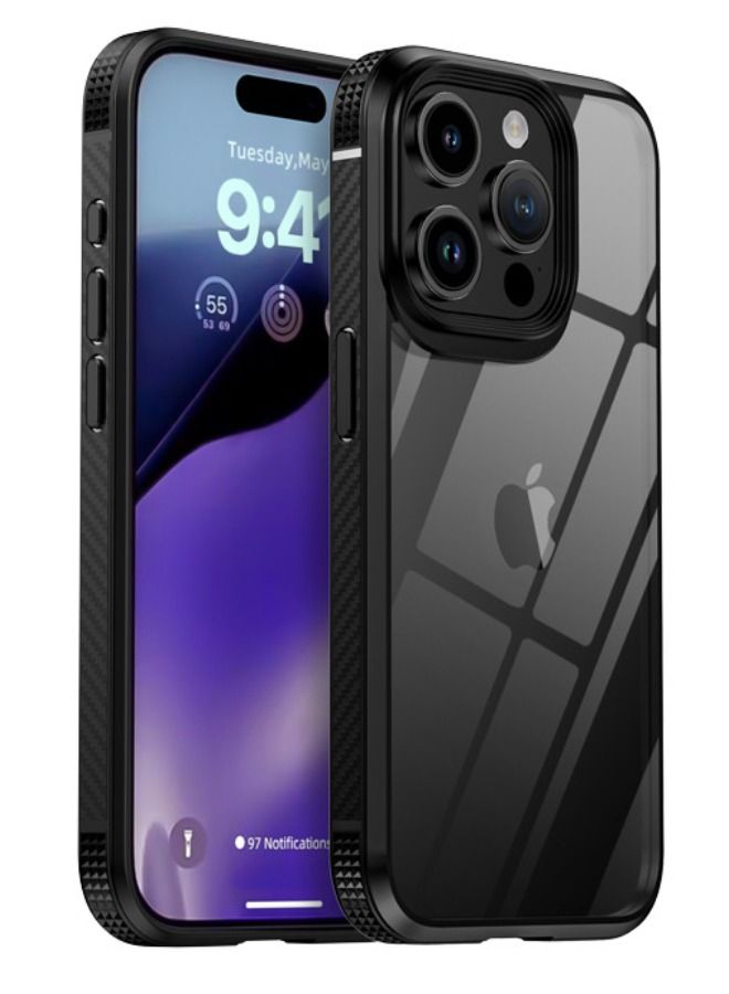 IPAKY iPhone 15 Pro Case, Transparent PC Hard Back Panel + Black TPU Soft Frame Case Cover, Anti-Drop Explosion-Proof Non-Stick Fingerprint Protective Case for Apple iPhone 15 Pro - Image 1