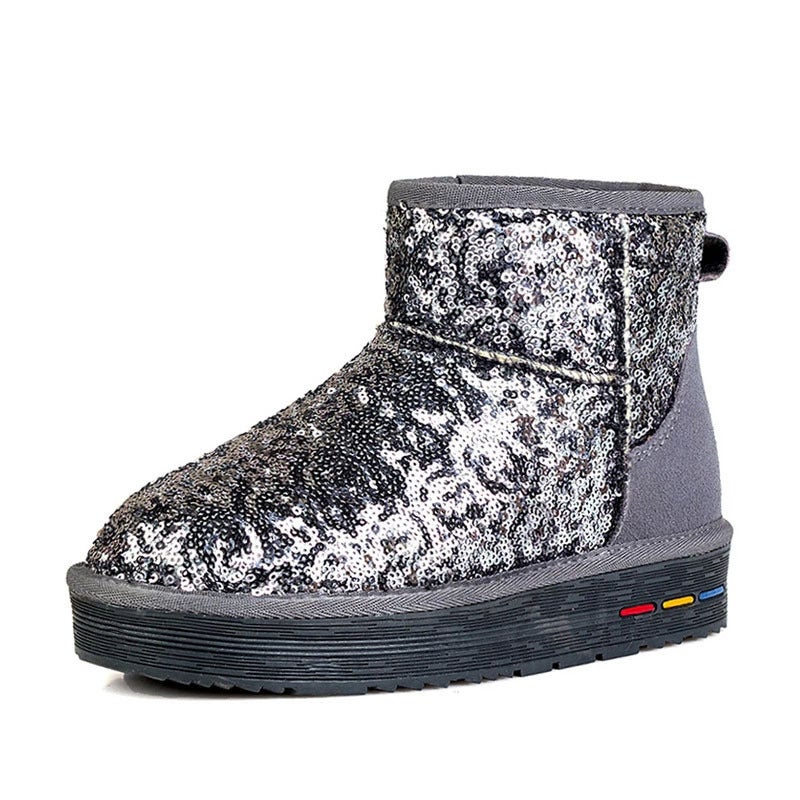 2024 Winter Womens Snow Boots Short Casual Warm Cotton Shoes Grey 