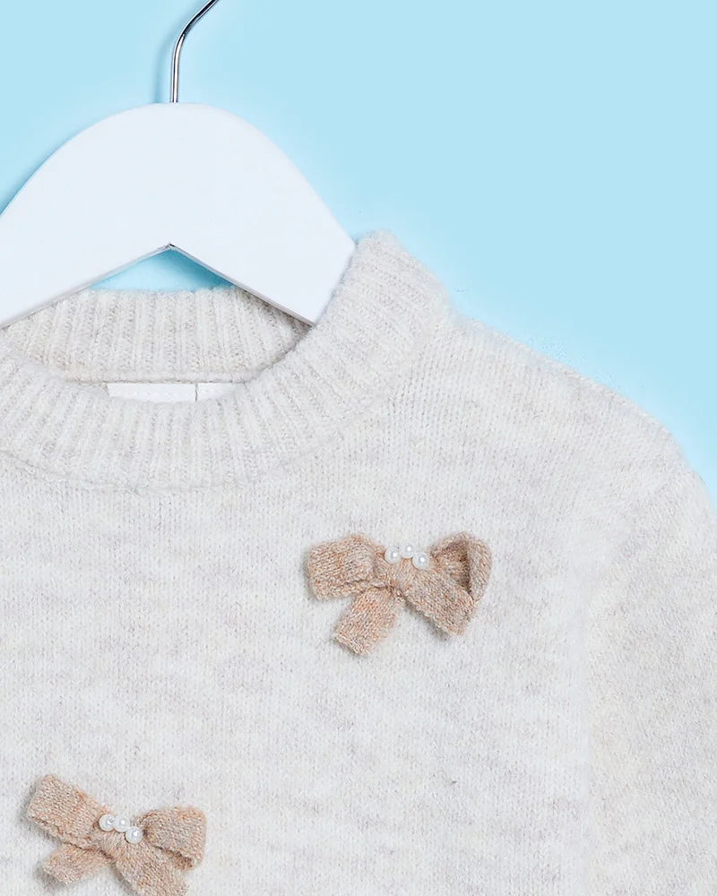 Redtag Infant Girls Beige Pullover With Bows