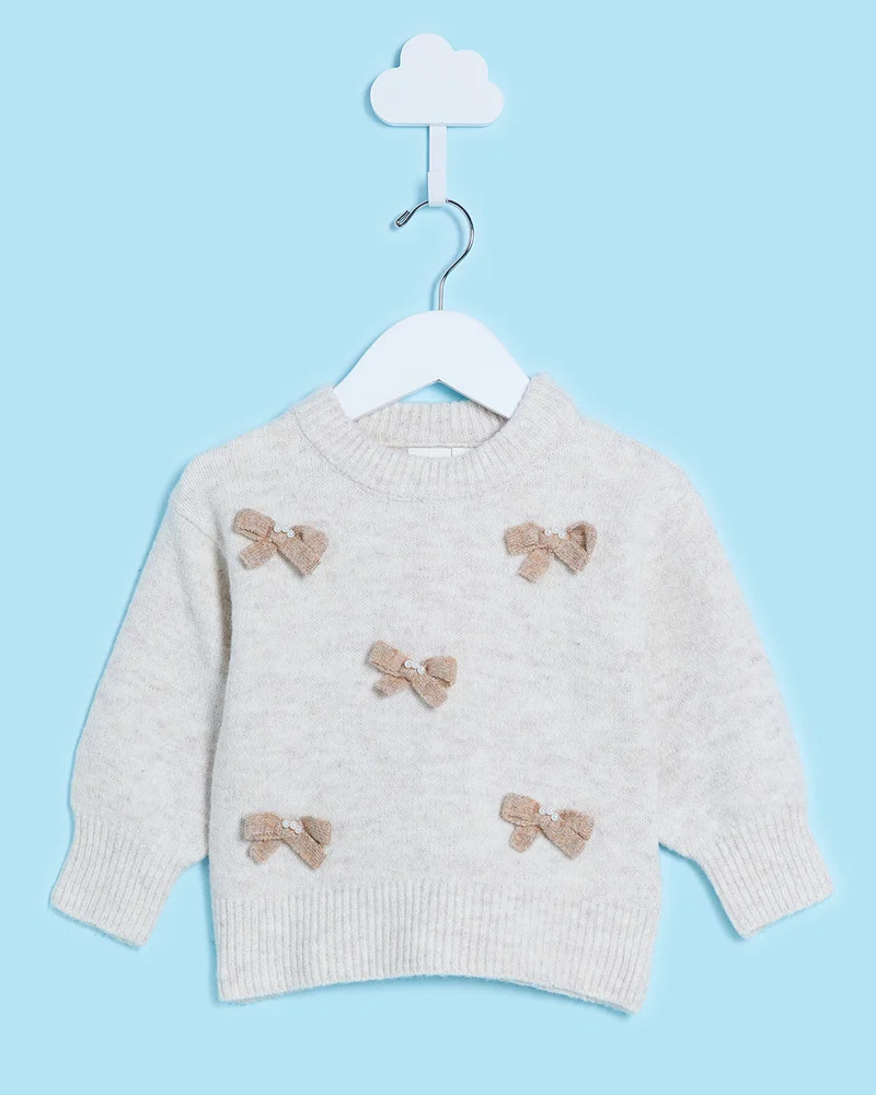 Redtag Infant Girls Beige Pullover With Bows