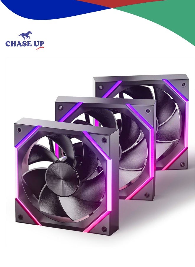 Chase Up Nyota ARGB PC Case Fan 120MM [3 Packs] [Reverse] [HDB] 2000RPM/ 61.5CFM/ 50,000 Hours Working Life Nyota-A12-Black-3PACK-R - Image 1