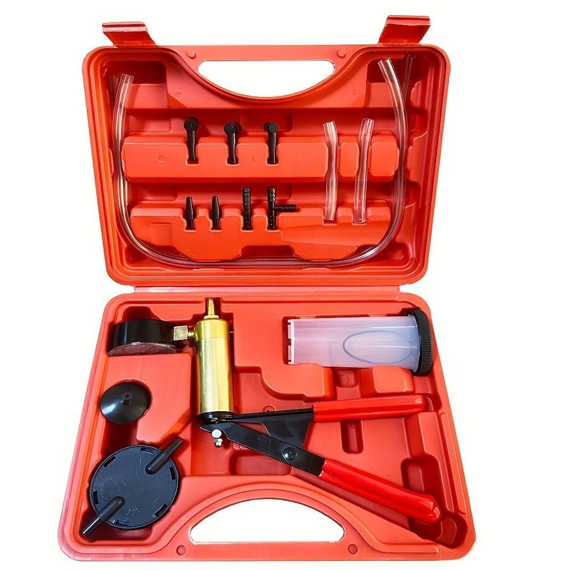 19pcs 2 In 1 Brake Bleeder Kit Red Handheld Vacuum Pump Test Set For Automotive With Protected Case Adapters One Man Brake And Clutch Bleeding System - Image 5