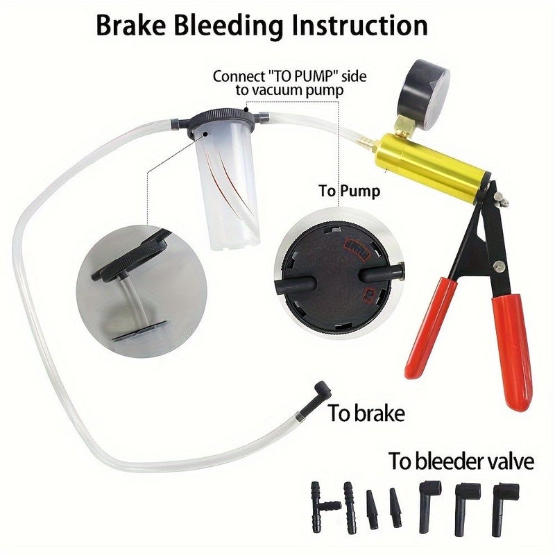 19pcs 2 In 1 Brake Bleeder Kit Red Handheld Vacuum Pump Test Set For Automotive With Protected Case Adapters One Man Brake And Clutch Bleeding System - Image 2