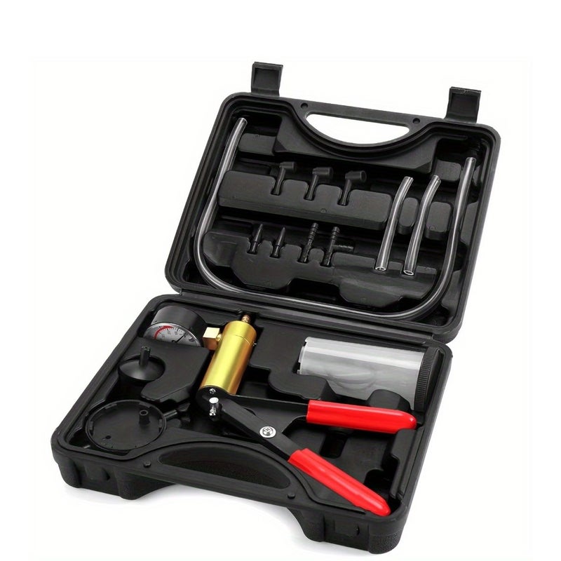 19pcs 2 In 1 Brake Bleeder Kit Red Handheld Vacuum Pump Test Set For Automotive With Protected Case Adapters One Man Brake And Clutch Bleeding System - Image 1