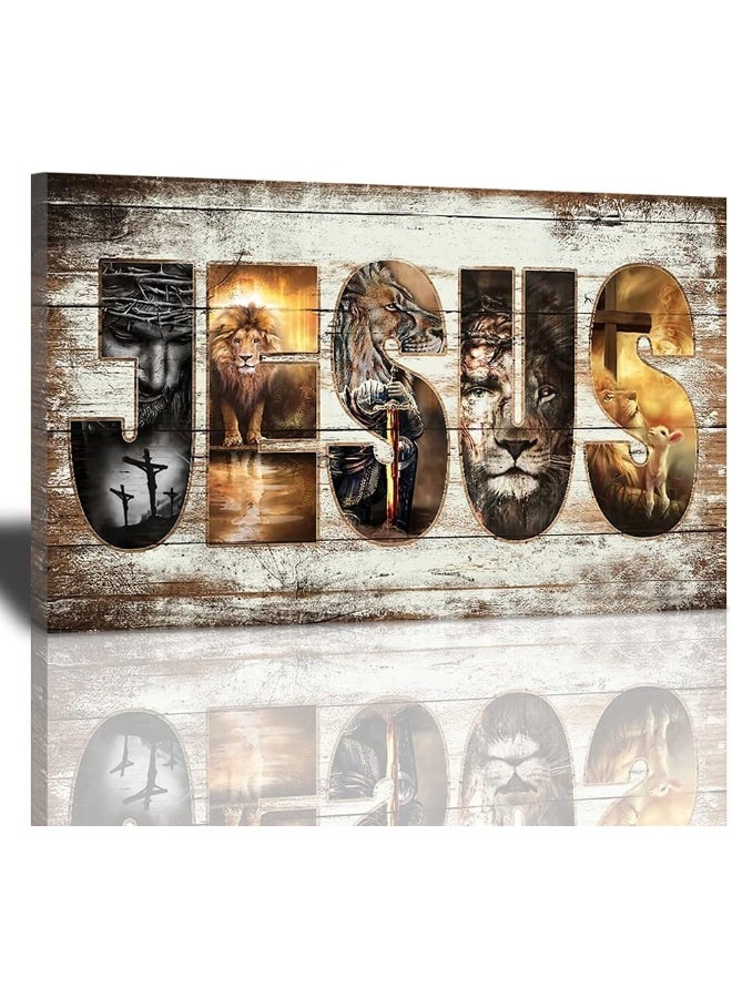 citari Amazing Jesus Pictures Canvas Poster Jesus Lion and Lamb Canvas Print God Bible Christian Religious Canvas Wall Art Decor Painting Christ Faith Prints Artwork Home Decor Framed for Bedroom Living Room - Image 1