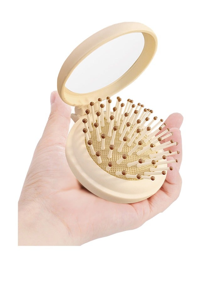 Mini Foldable Mirror Comb 2-in-1, Cartoon Mirror Comb, Portable Air Cushion Comb, Massage Comb Mirror in One (Beige)  - Image 2