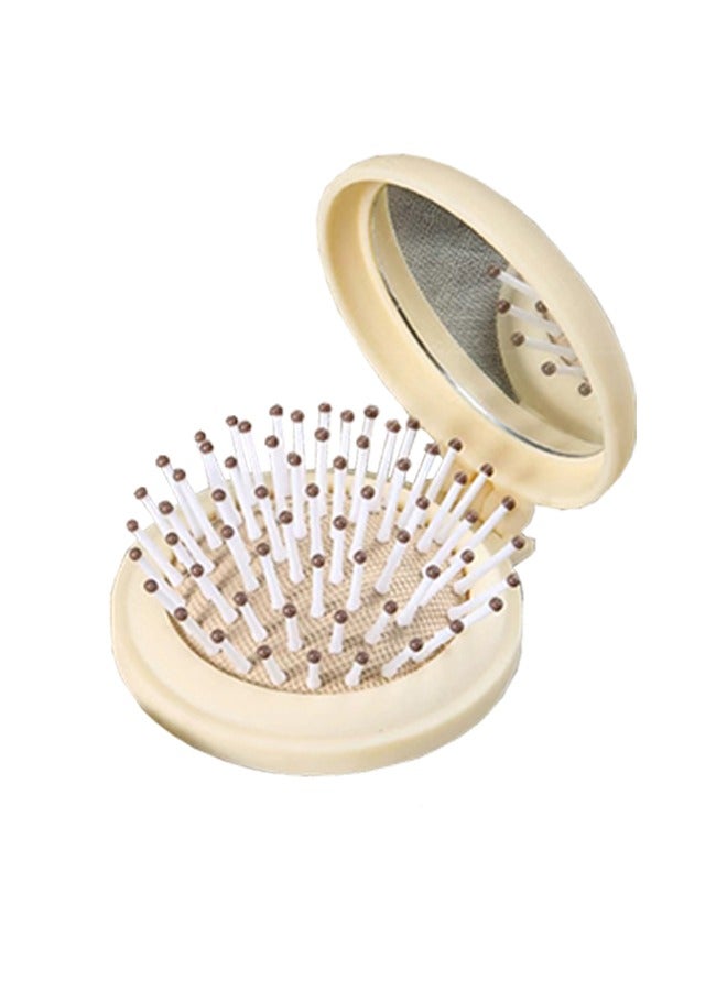 Mini Foldable Mirror Comb 2-in-1, Cartoon Mirror Comb, Portable Air Cushion Comb, Massage Comb Mirror in One (Beige)  - Image 4