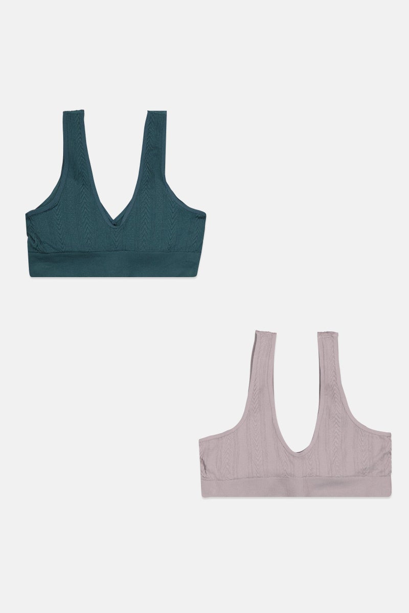 Capezio Women 2 Pcs Textured Padded Non Wire Bralette, Grey  - Image 2