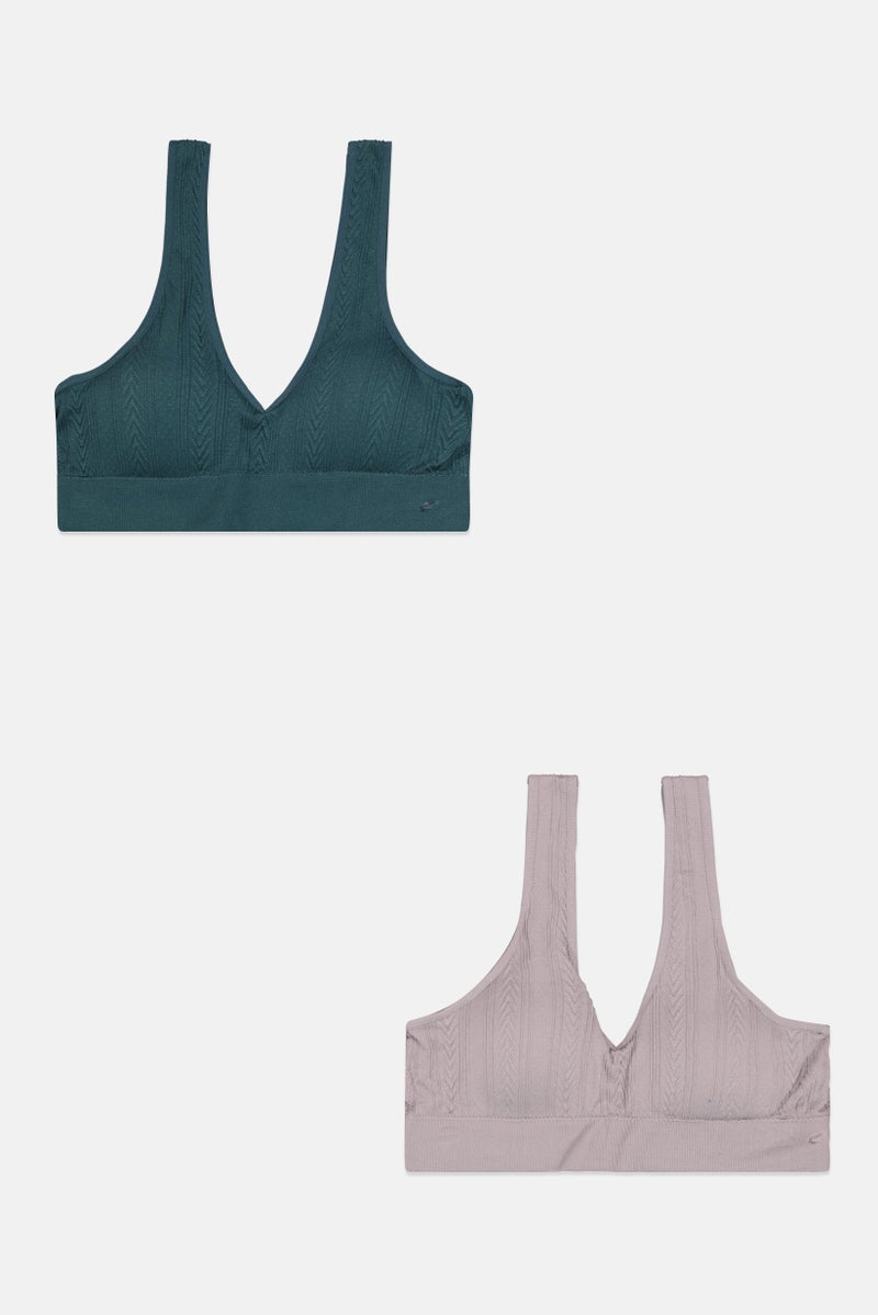 Capezio Women 2 Pcs Textured Padded Non Wire Bralette, Grey  - Image 1