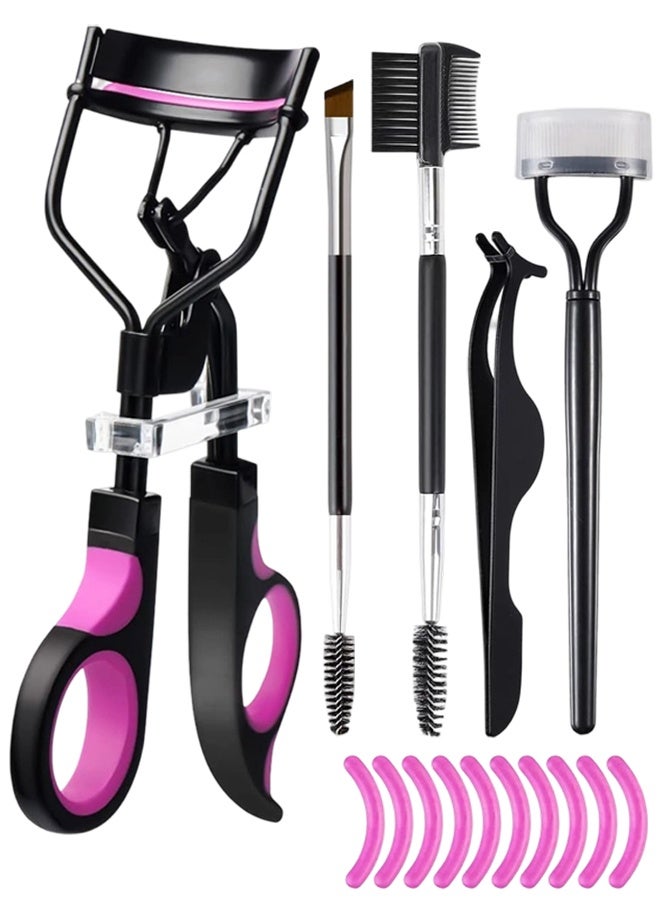 Eyelash Curler & Eyebrow Brush Kit for Women, with Lash Comb, Extension Tweezers, Mascara Brushes & 10 Silicone Refill Pads - Image 1