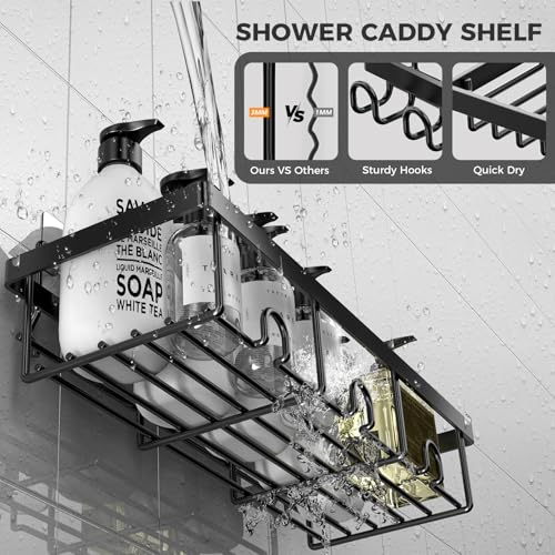 YAWSOUP 4-Pack Adhesive Shower Caddy - Rustproof Stainless Steel Shower Organizer - Large Capacity No-Drill Shower Shelves for Inside Shower Storage - Versatile Wall Mount Rack for Bathroom & Kitchen (Black) - Image 4